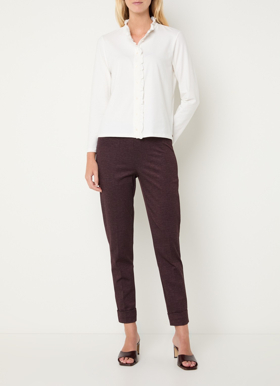 River Woods Blouse met opstaande kraag - voorkant 3 gebroken wit