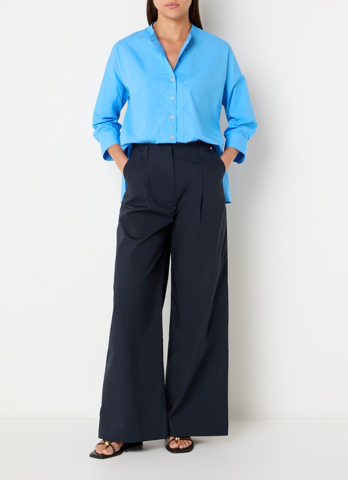 River Woods Blouse met plooidetail - voorkant 3 blauw