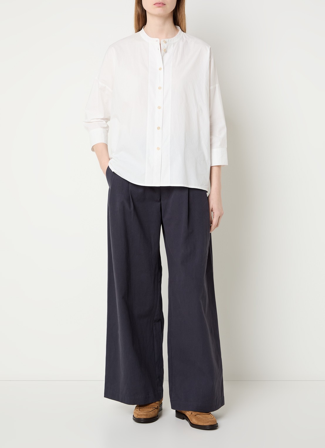 River Woods Blouse met plooidetail - voorkant 3 wit