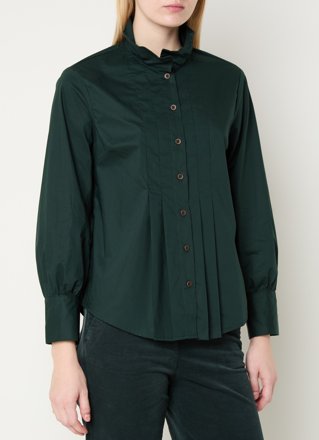 River Woods Blouse met plooidetail - detail 3 donkergroen