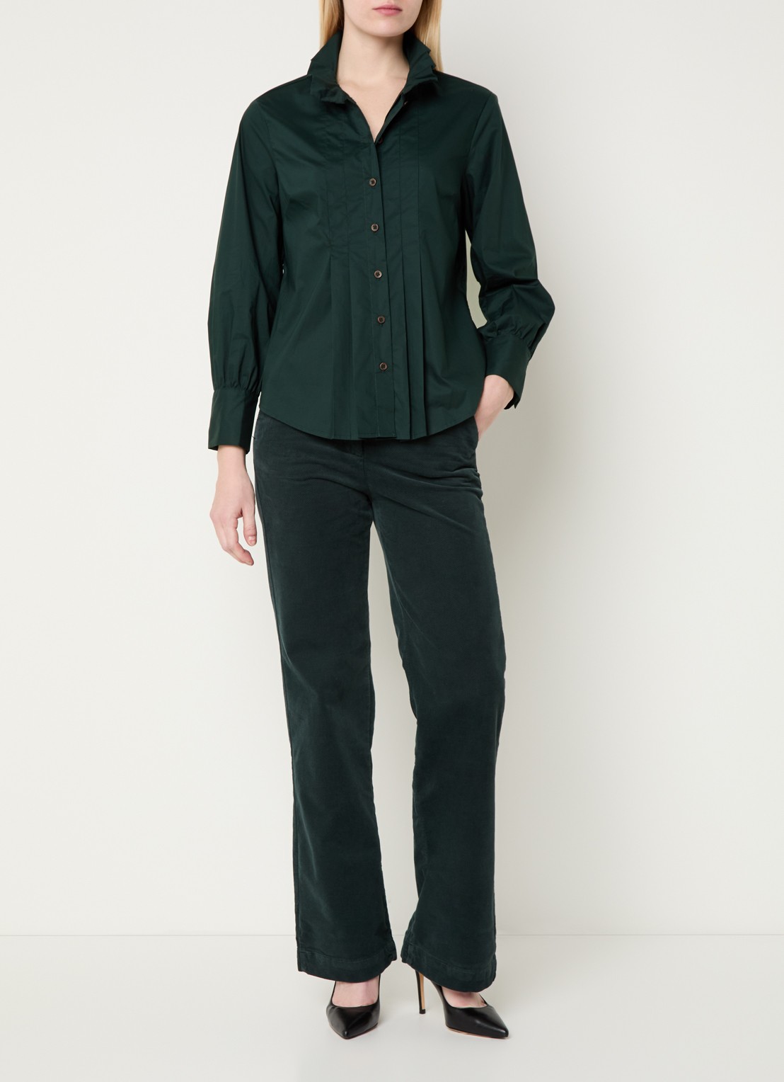 River Woods Blouse met plooidetail - voorkant 2 donkergroen
