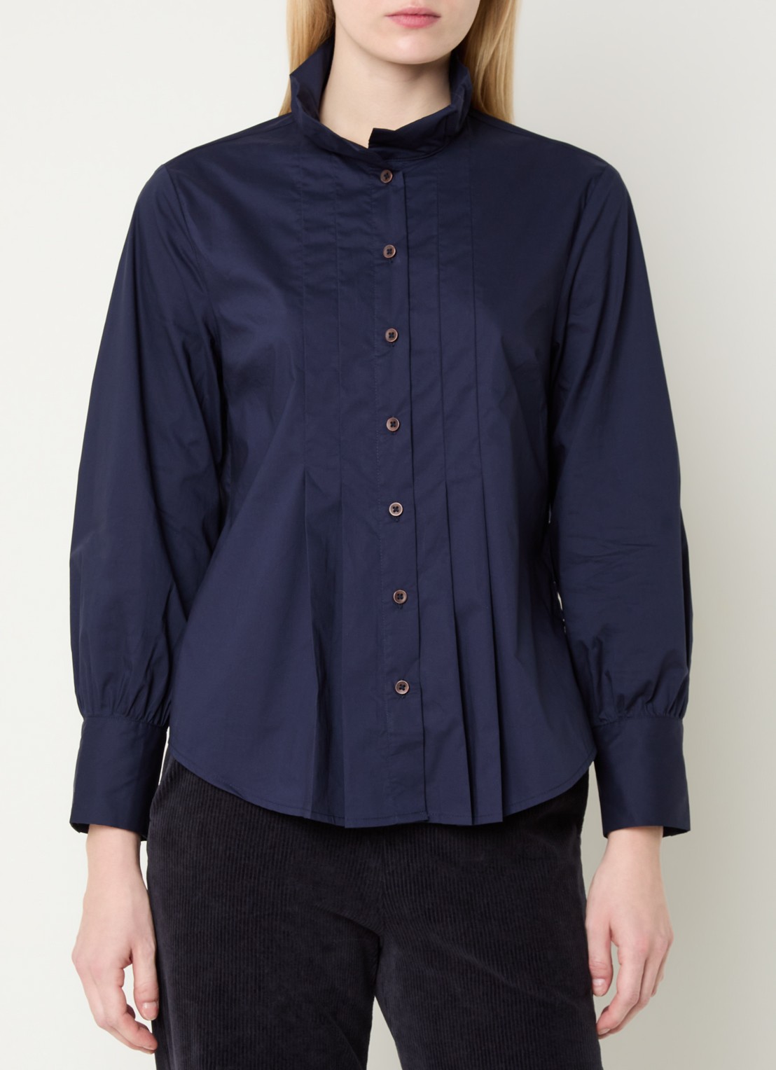 River Woods Blouse met plooidetail - detail blauw