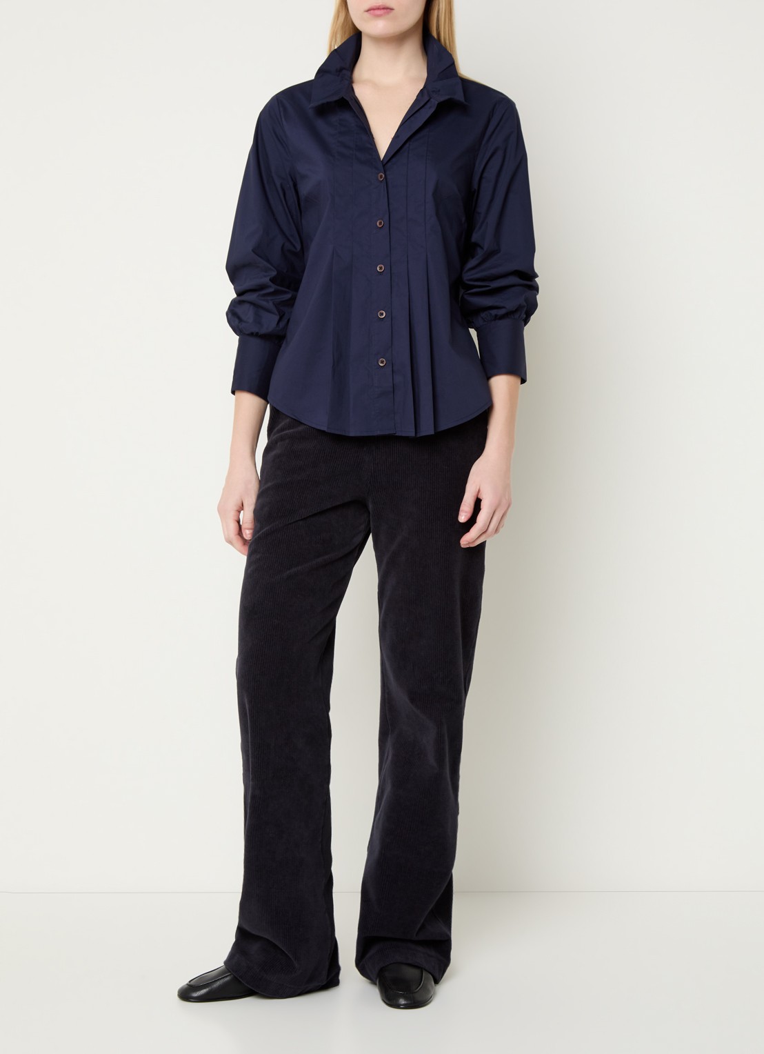 River Woods Blouse met plooidetail - voorkant 4 blauw
