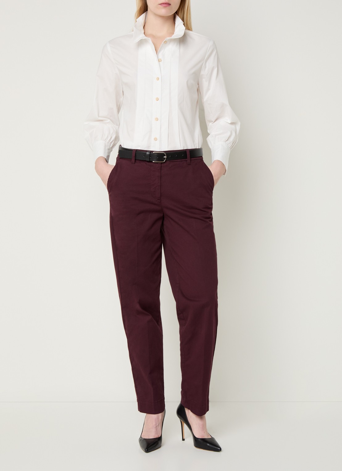 River Woods Blouse met plooidetail - voorkant 4 gebroken wit