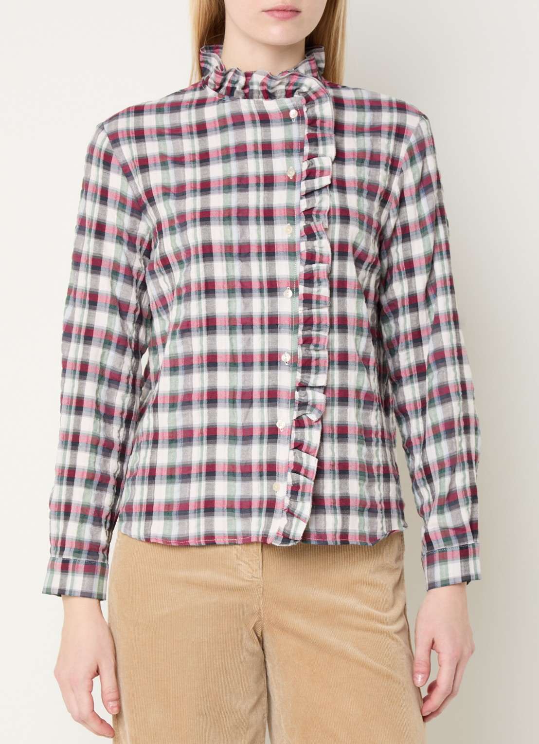 River Woods Blouse met ruitdessin en ruches - detail 3 rood