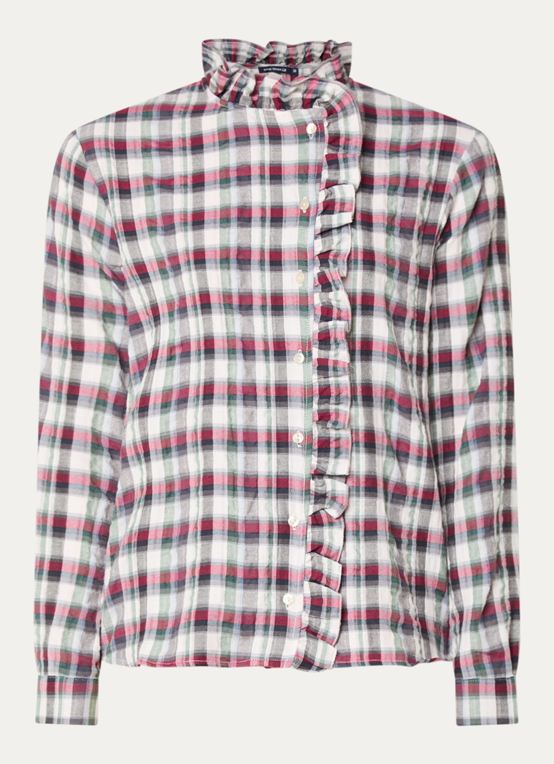 River Woods Blouse met ruitdessin en ruches - voorkant rood