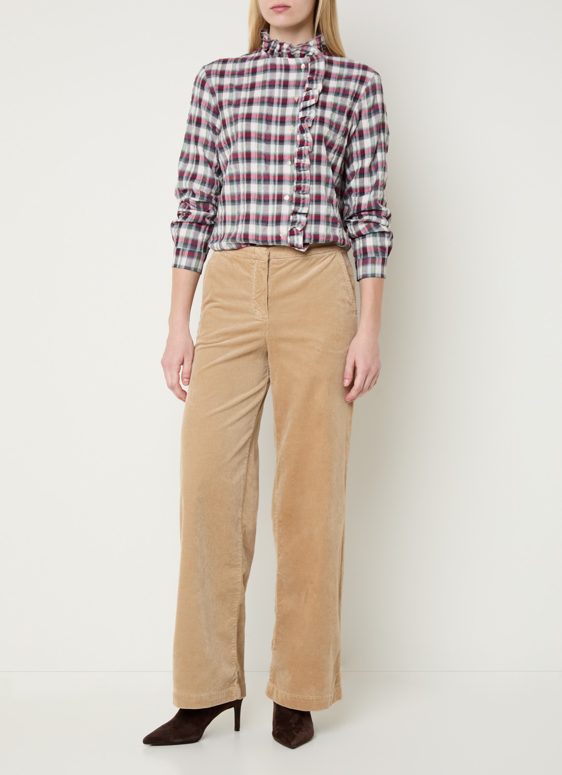 River Woods Blouse met ruitdessin en ruches - voorkant 2 rood
