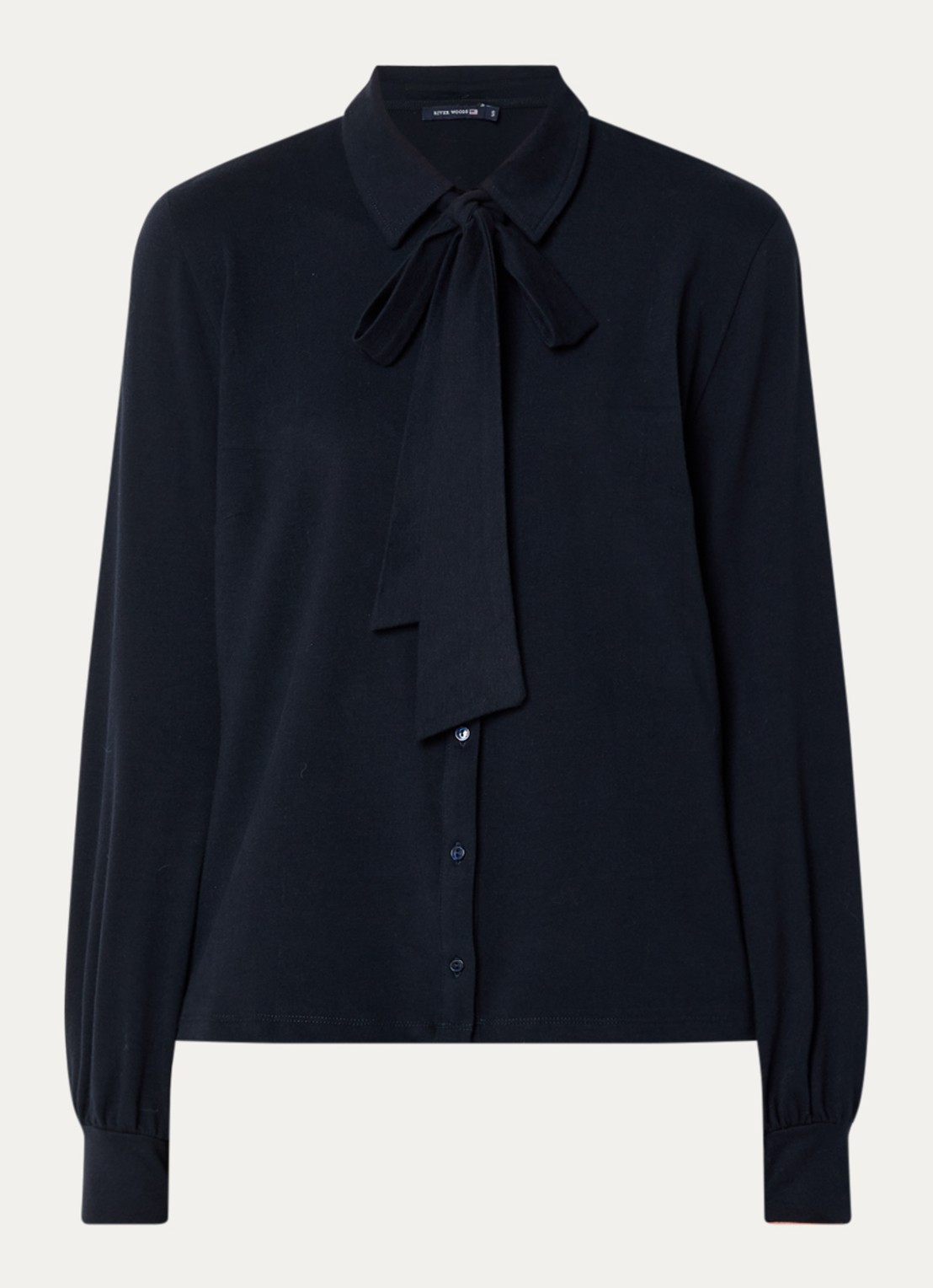 River Woods Blouse met sjaalkraag - voorkant 2 donkerblauw