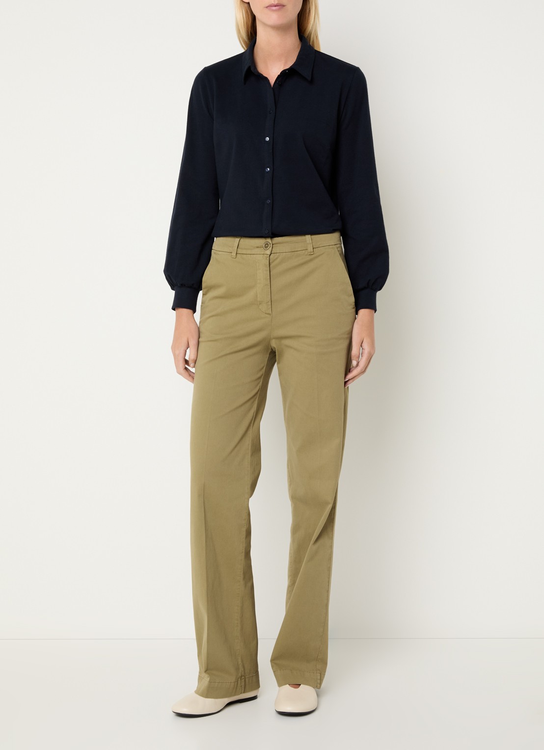 River Woods Blouse met sjaalkraag - voorkant 3 donkerblauw