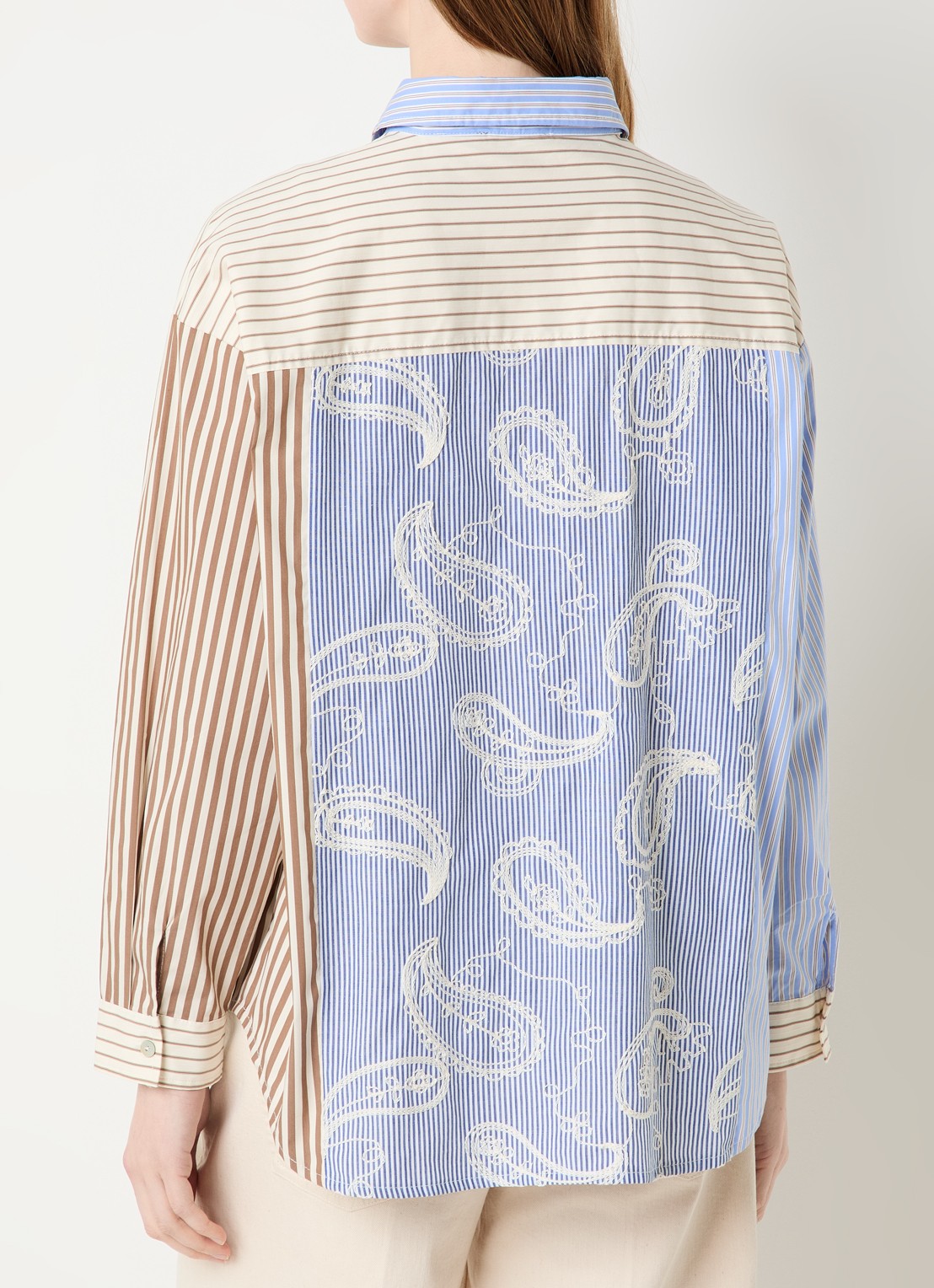 River Woods Blouse met streepprint en borduring - achterkant blauw