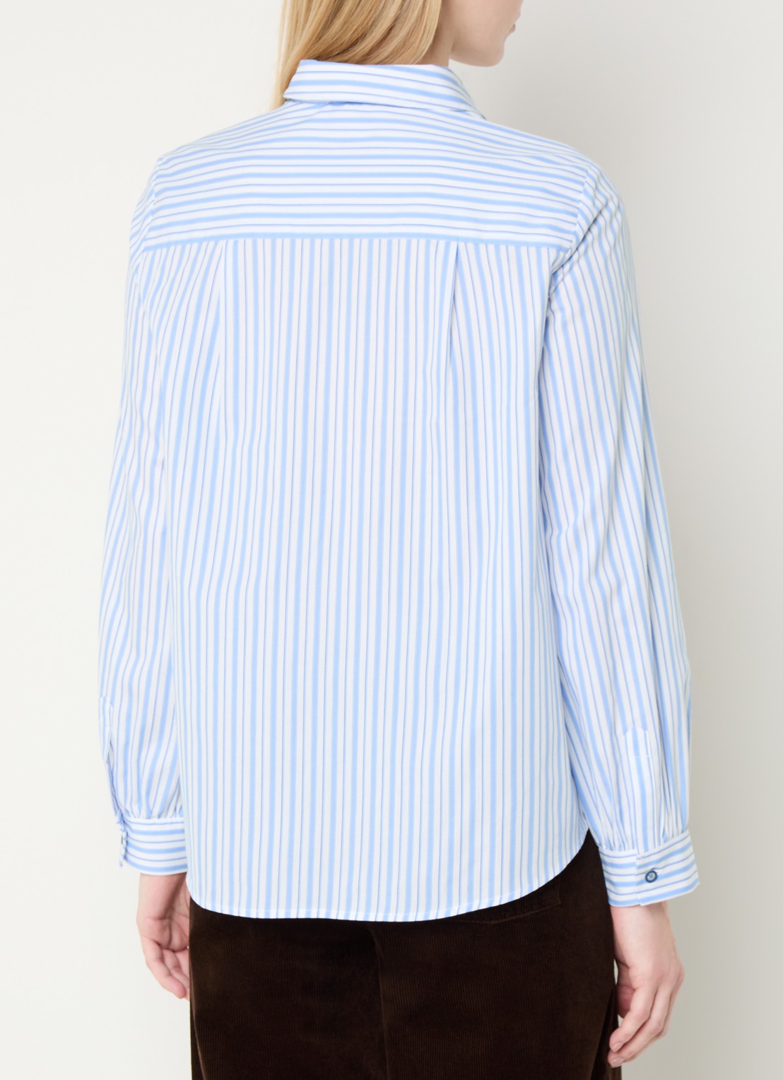 River Woods Blouse met streepprint en borstzak - achterkant 4 blauw