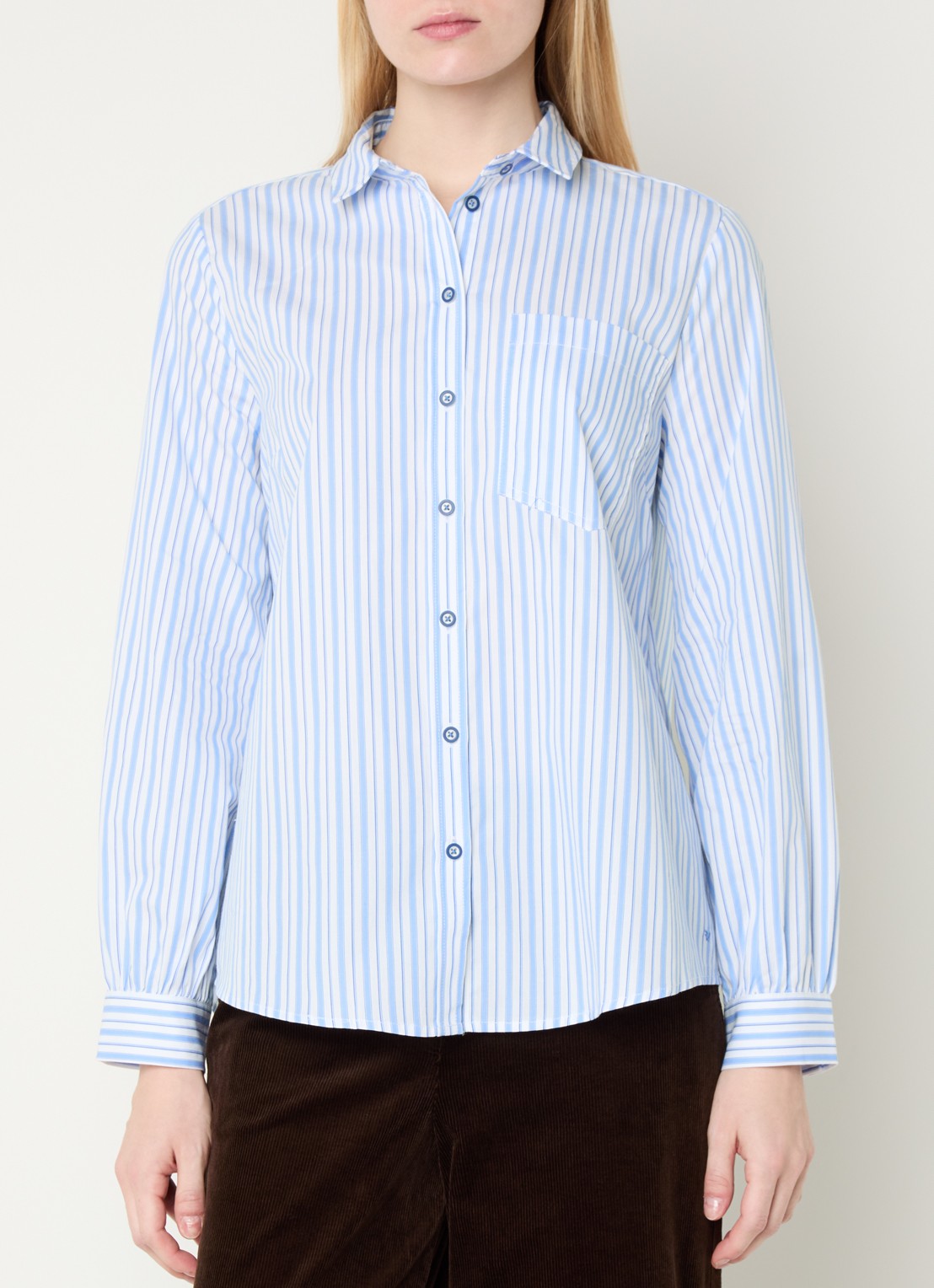 River Woods Blouse met streepprint en borstzak - detail 3 blauw