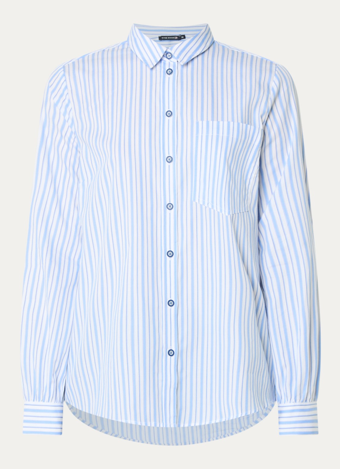 River Woods Blouse met streepprint en borstzak - voorkant blauw