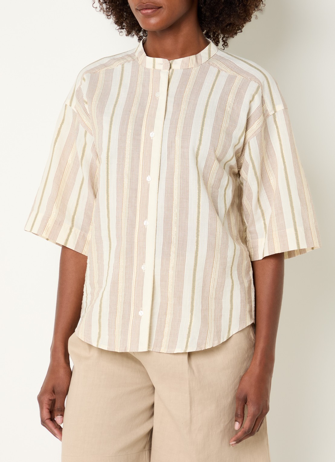 River Woods Blouse met streepprint en lurex - detail 4 beige