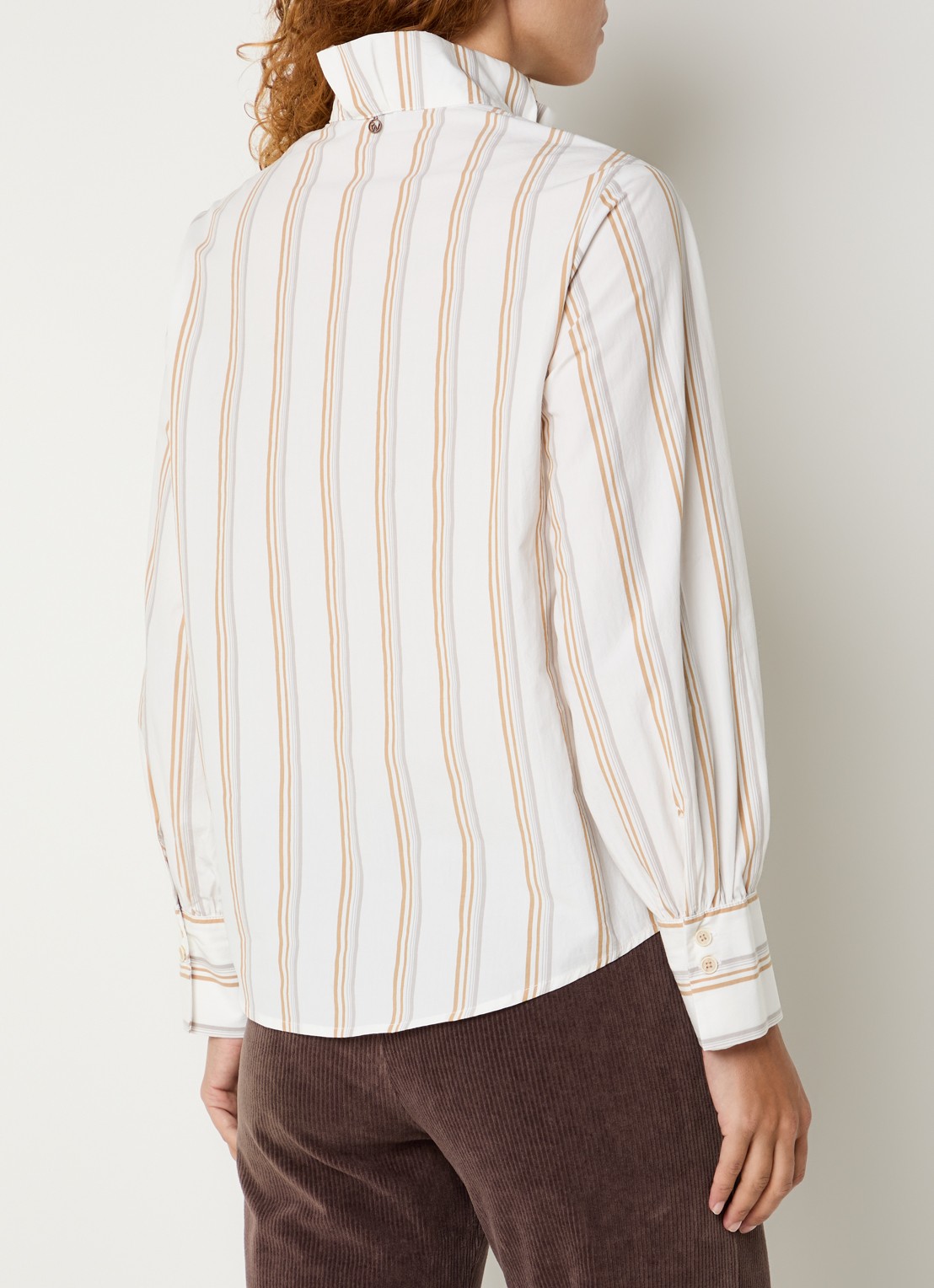 River Woods Blouse met streepprint en opstaande kraag - achterkant 2 ivoor