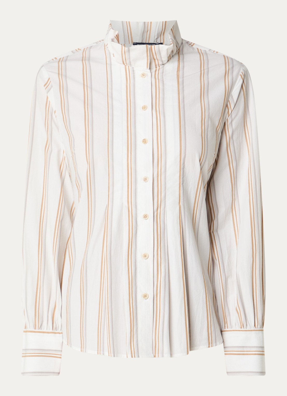 River Woods Blouse met streepprint en opstaande kraag - voorkant 3 ivoor