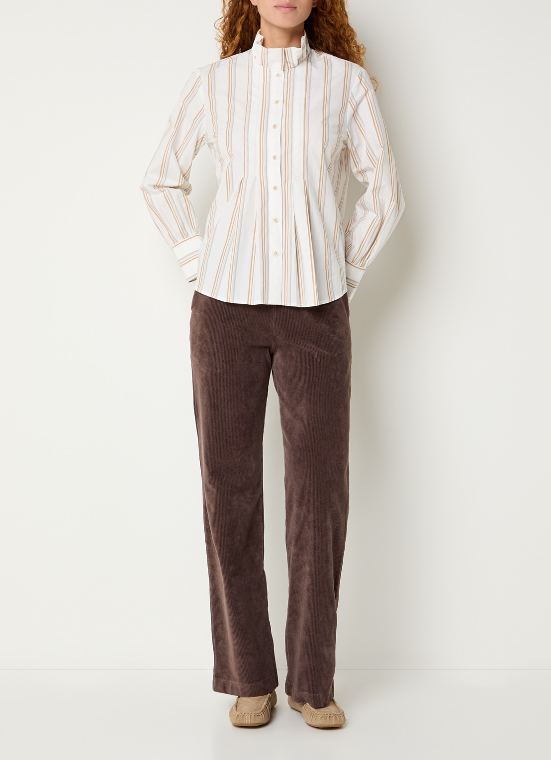 River Woods Blouse met streepprint en opstaande kraag - voorkant 4 ivoor