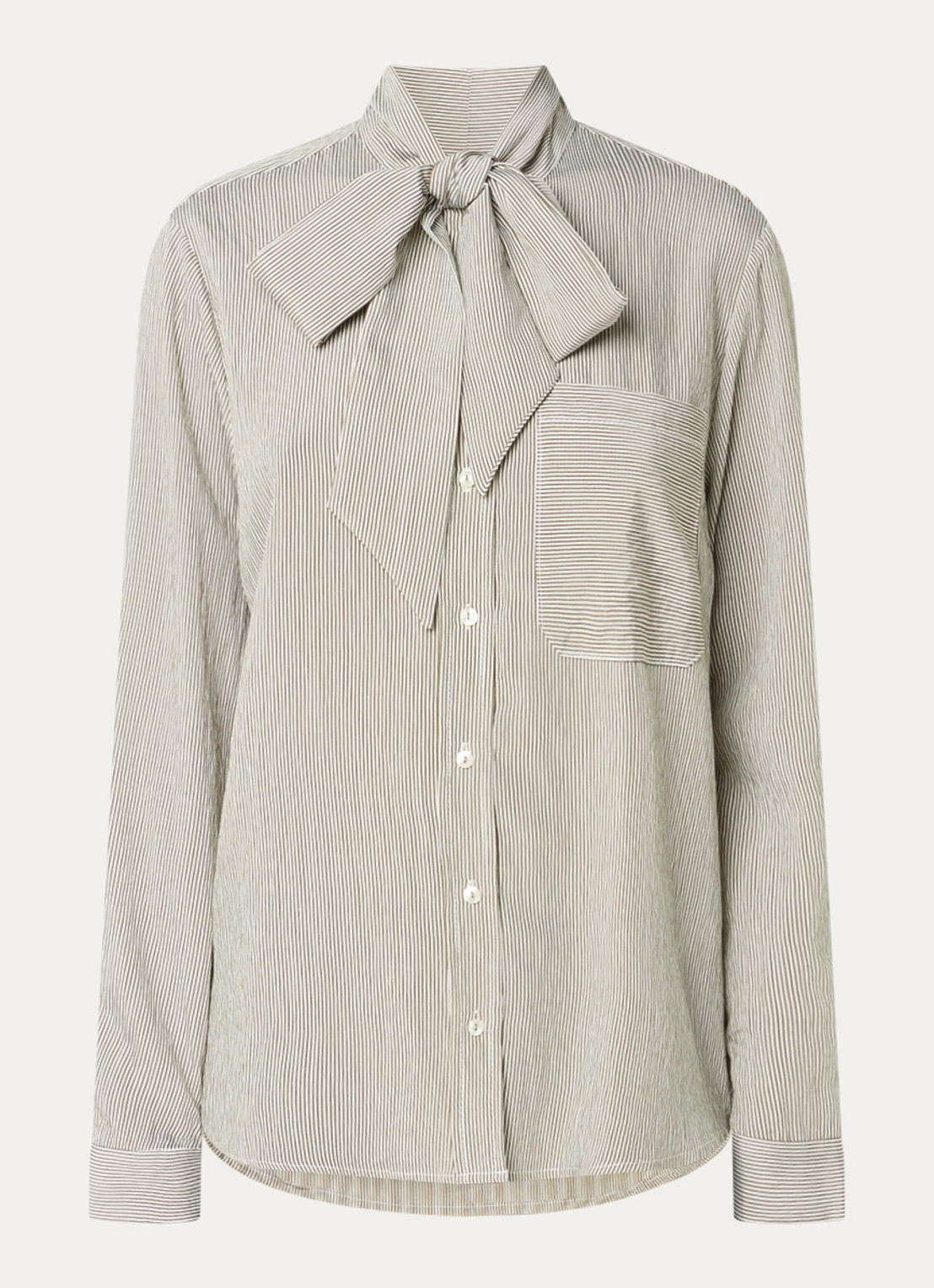 River Woods Blouse met streepprint en sjaalkraag - voorkant 2 gebroken wit