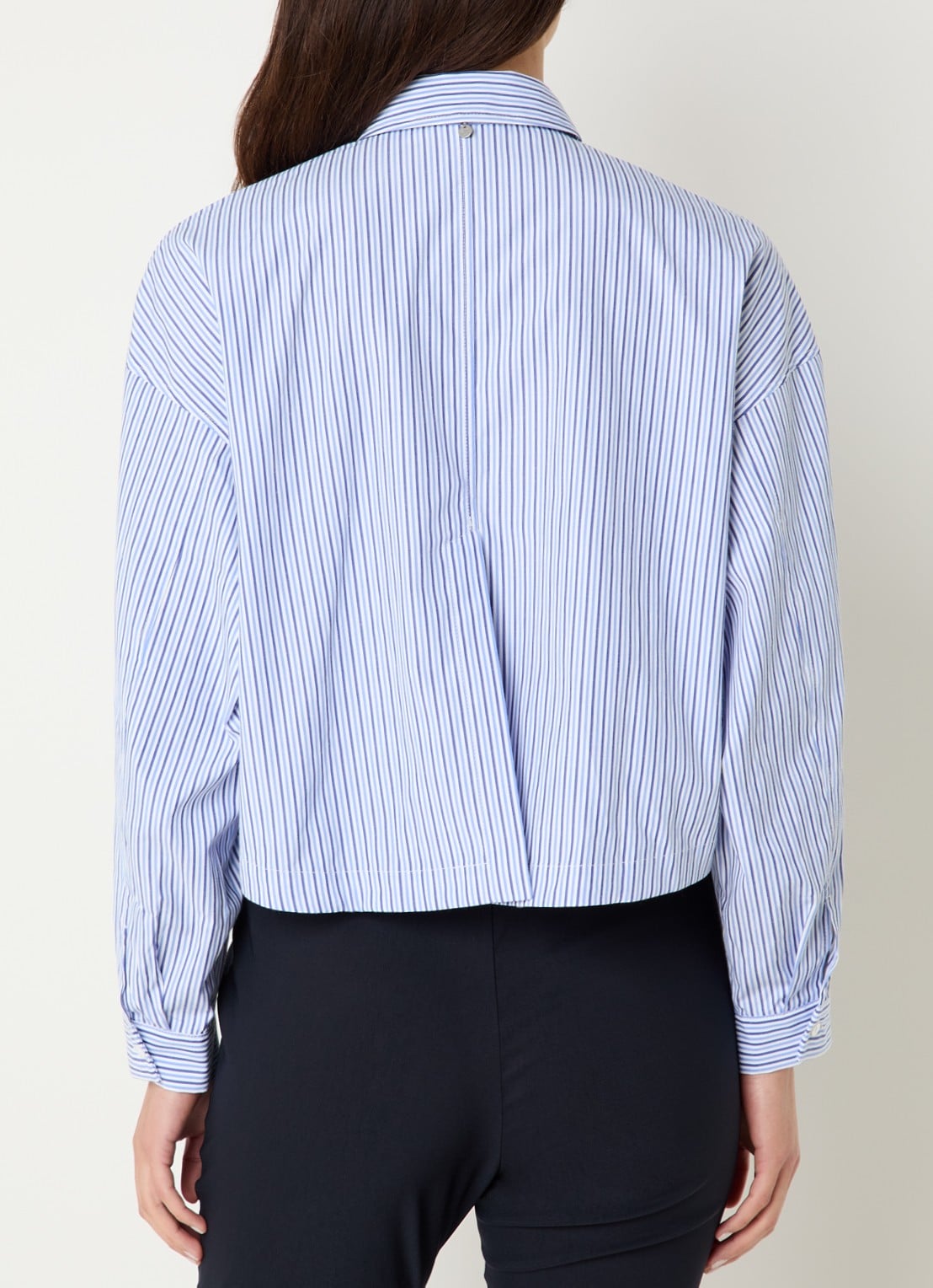 River Woods Blouse met streepprint en strikdetail - achterkant indigo