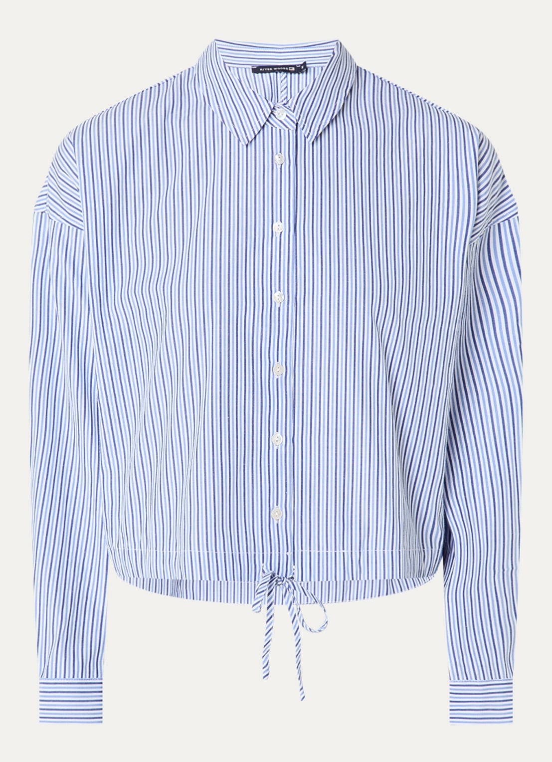 River Woods Blouse met streepprint en strikdetail - voorkant 3 indigo