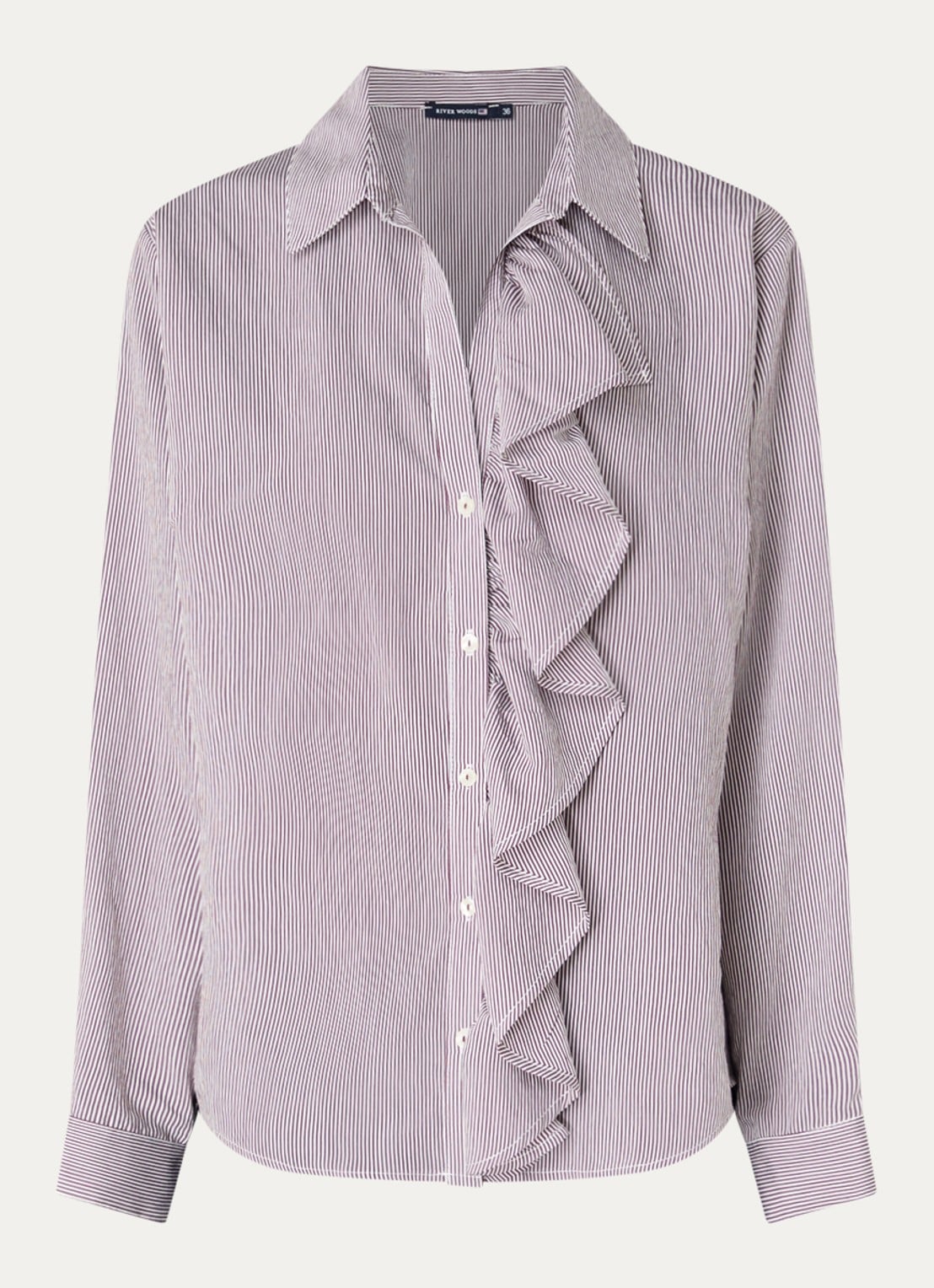 River Woods Blouse met streepprint en volant - voorkant 3 bordeauxrood