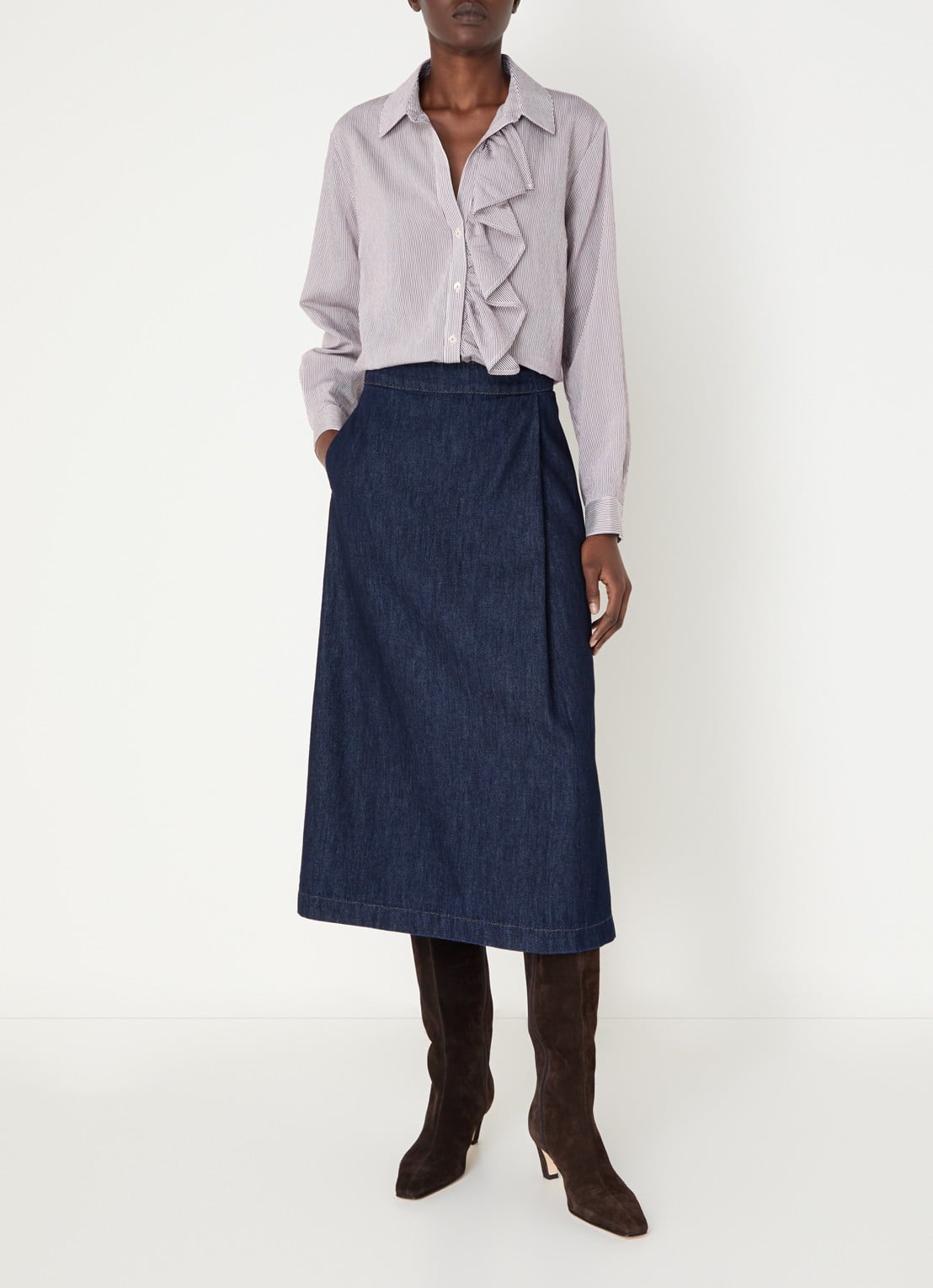 River Woods Blouse met streepprint en volant - voorkant 4 bordeauxrood
