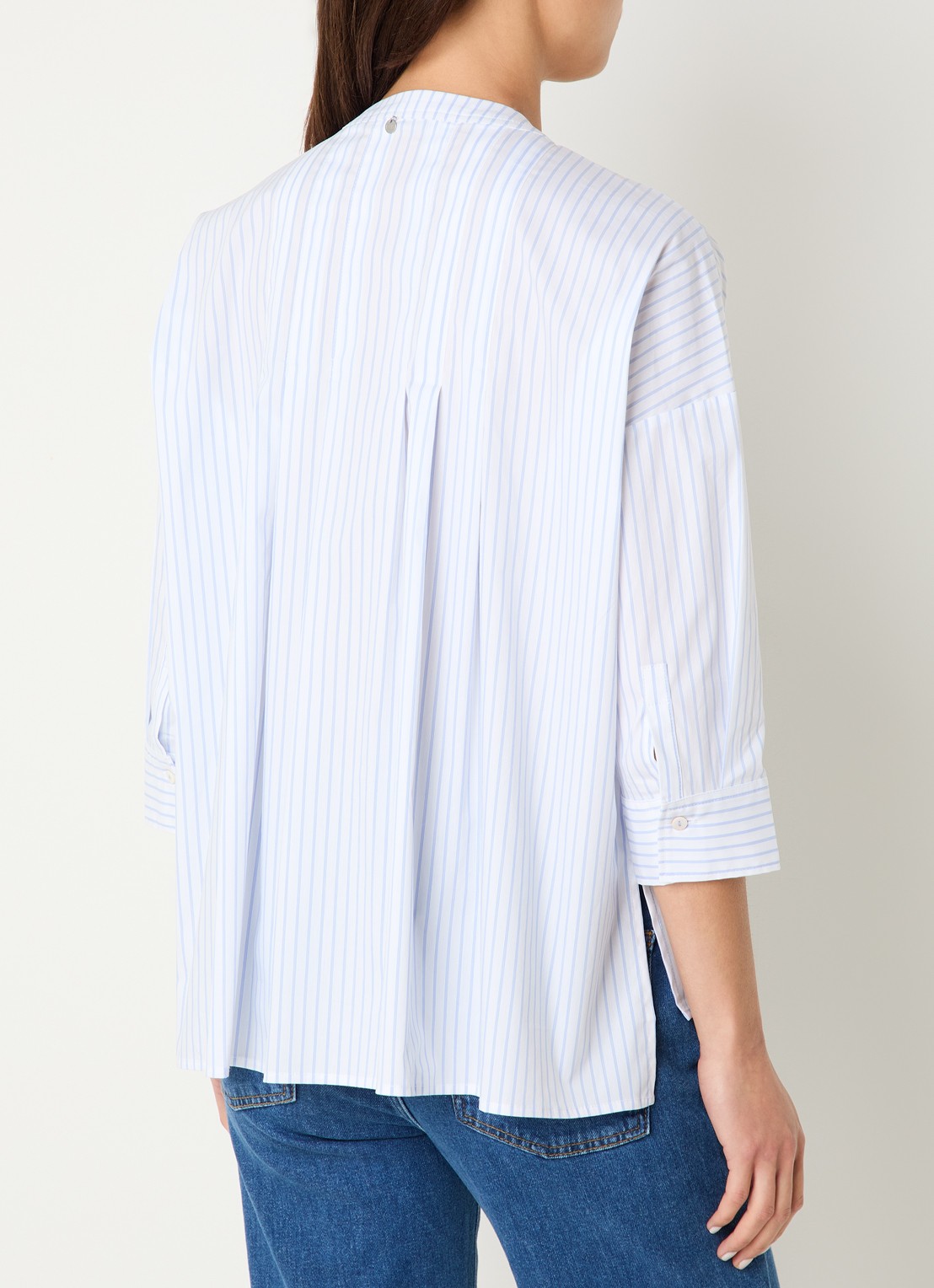 River Woods Blouse met streepprint in linnenblend - achterkant 3 lichtblauw