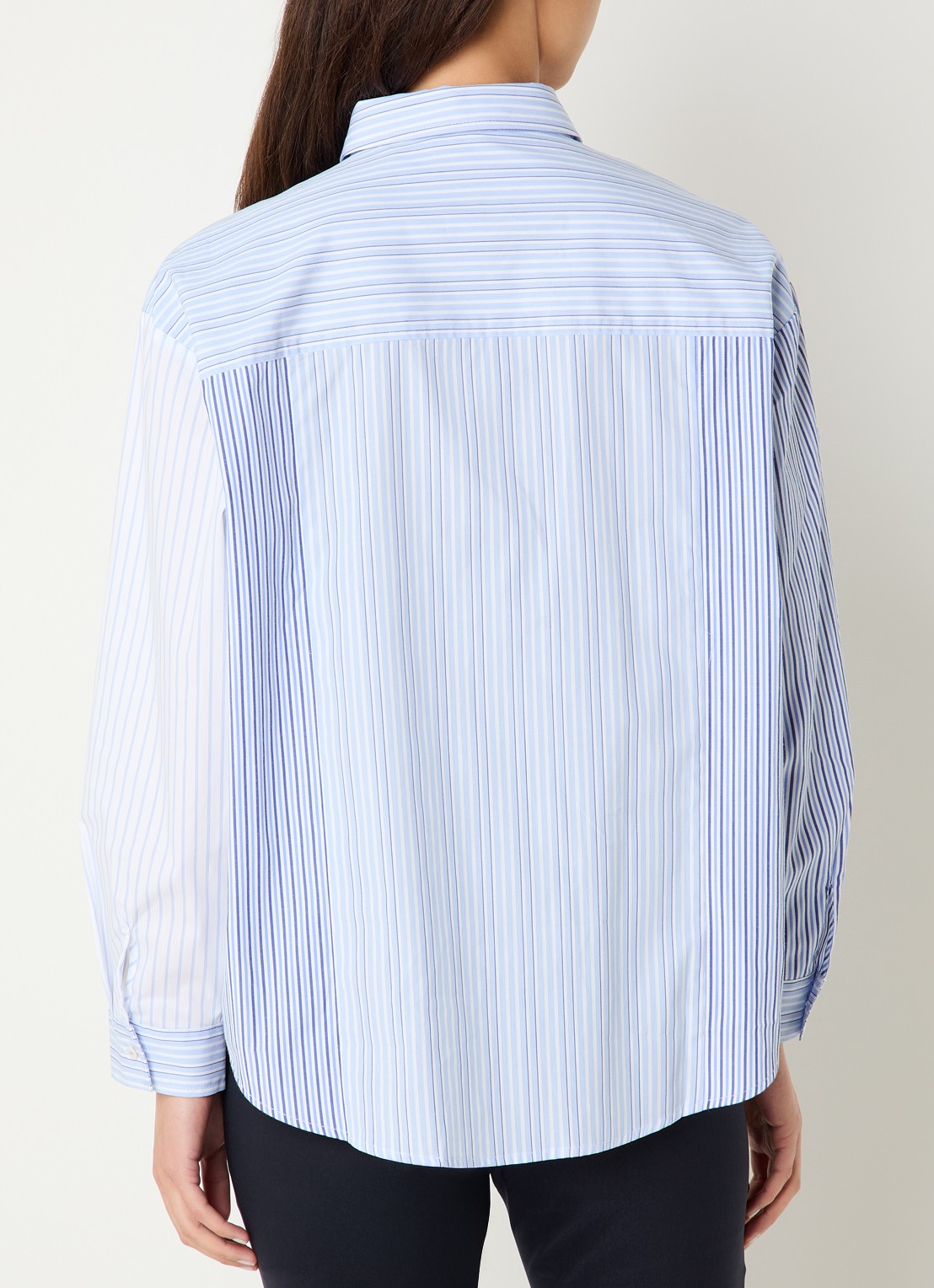 River Woods Blouse met streepprint in linnenblend - achterkant 2 staalblauw