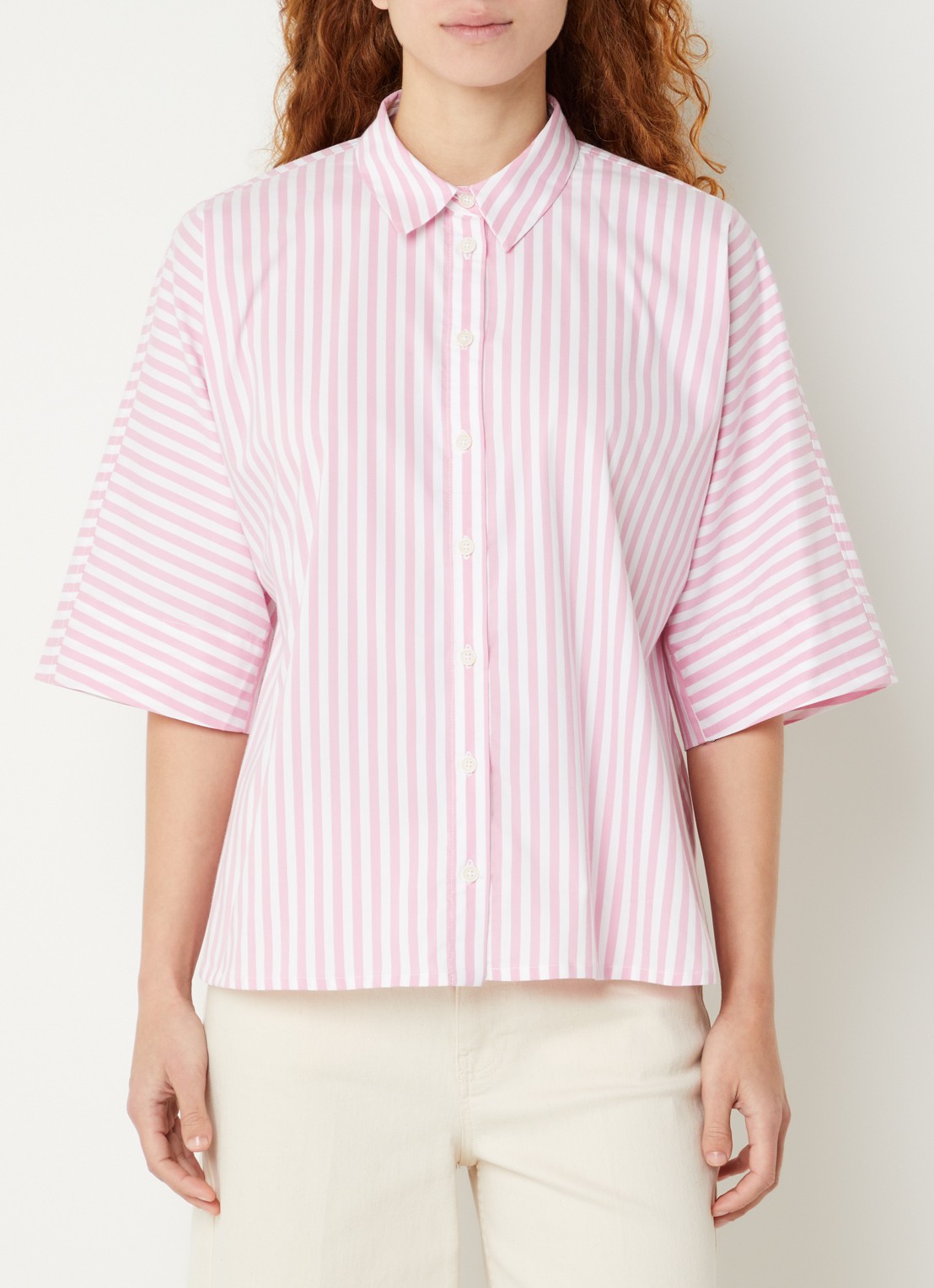 River Woods Blouse met streepprint - detail lichtroze
