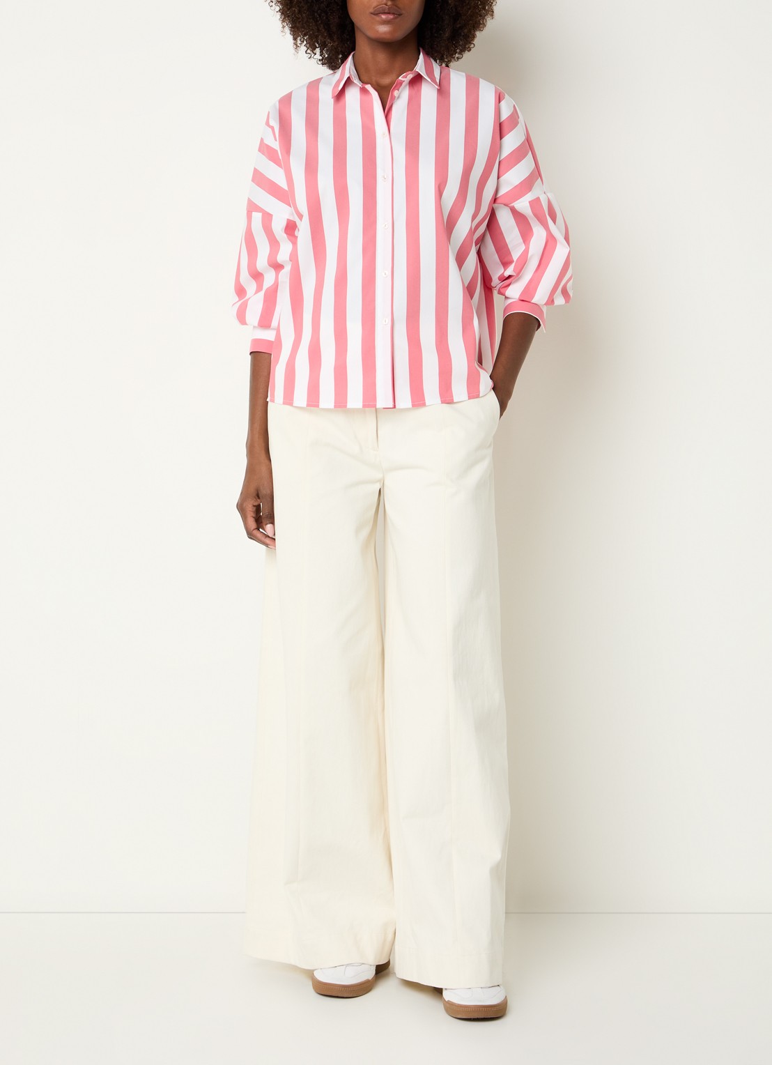 River Woods Blouse met streepprint - voorkant 3 koraal