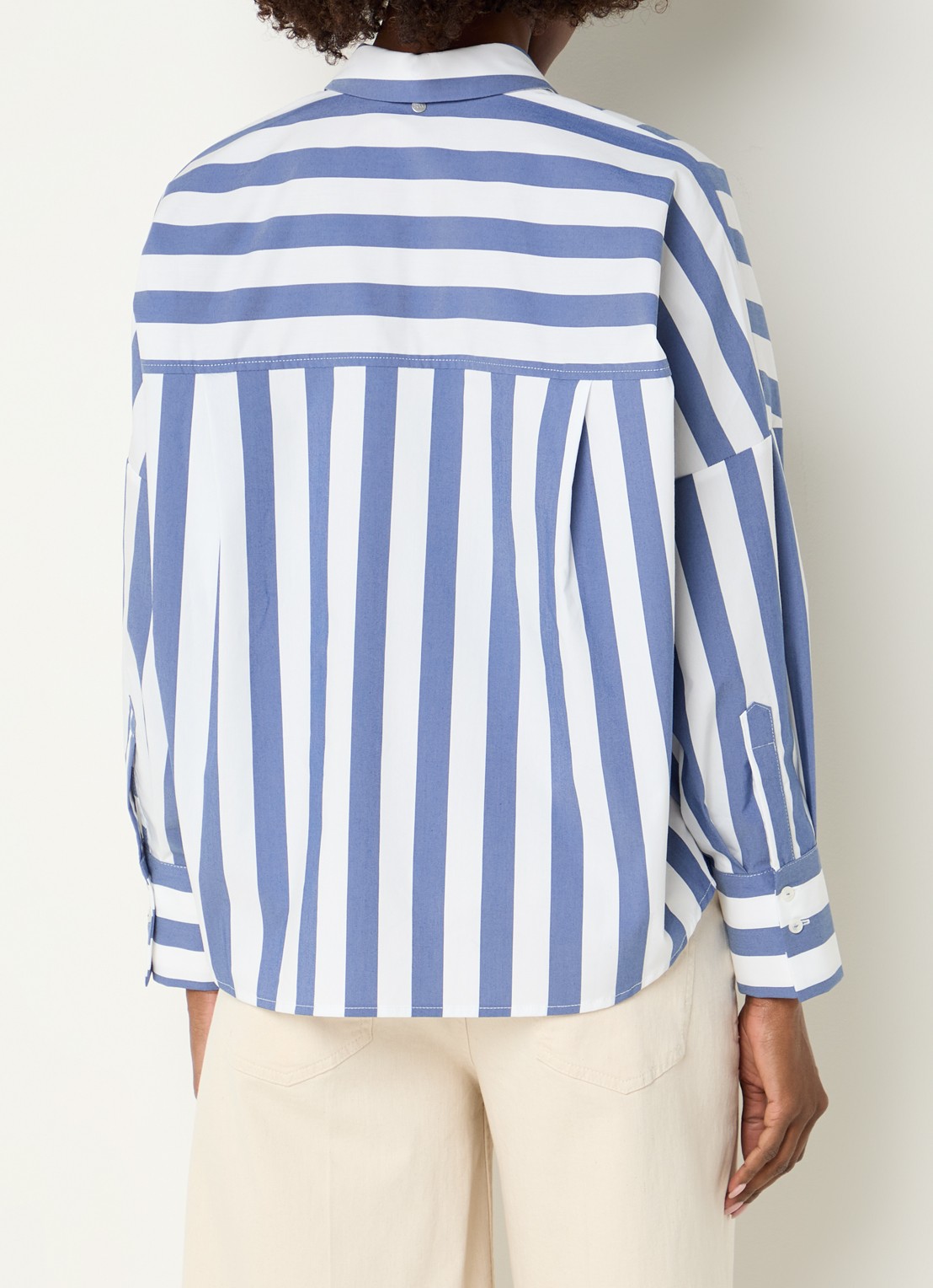 River Woods Blouse met streepprint - achterkant 3 staalblauw