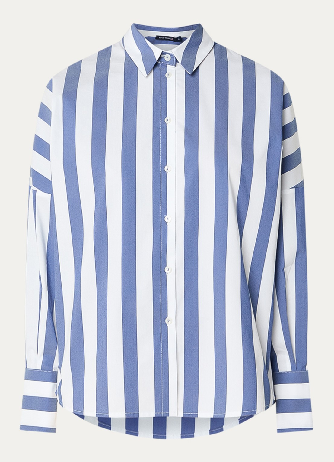 River Woods Blouse met streepprint - voorkant staalblauw