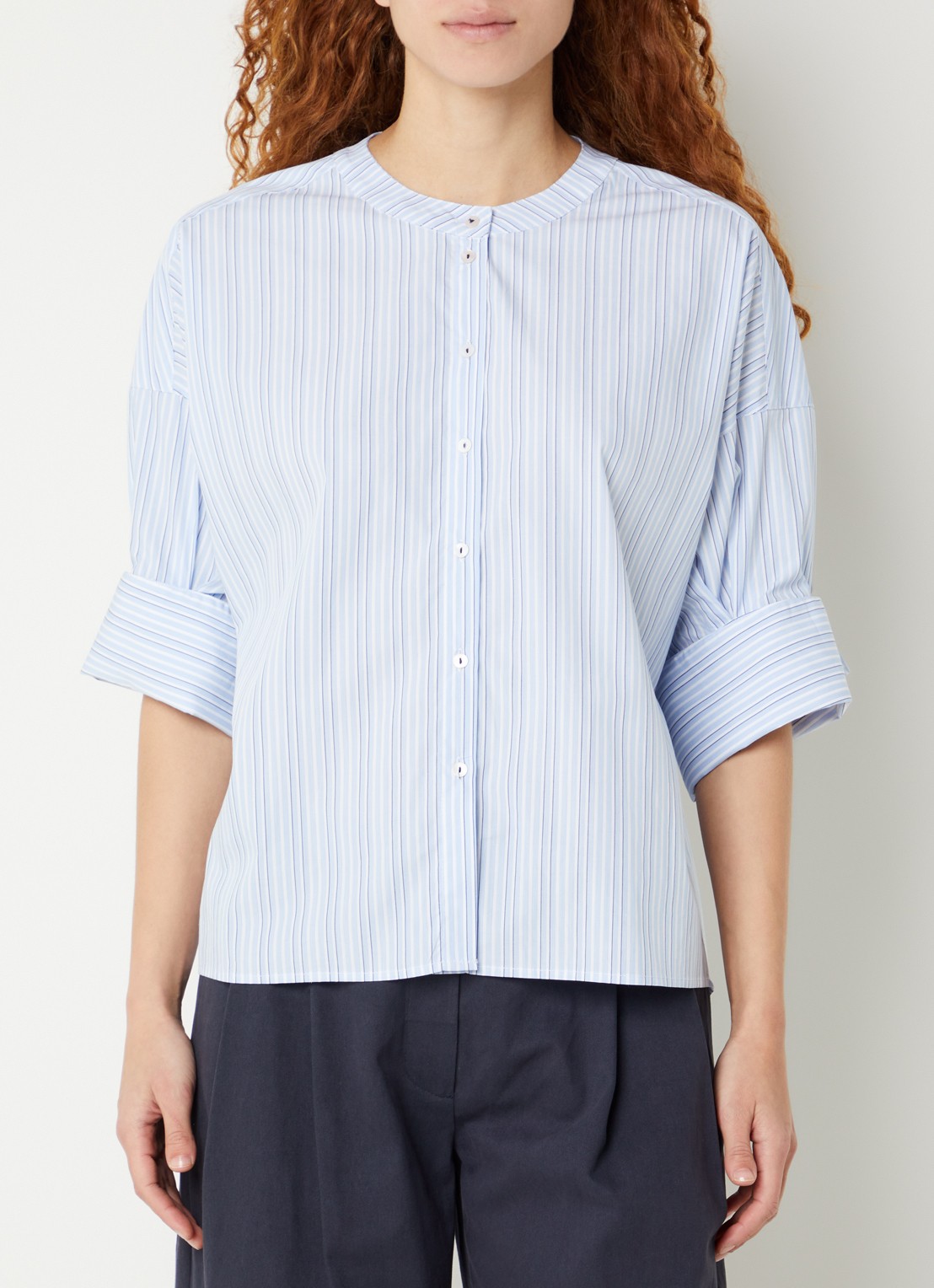 River Woods Blouse met streepprint - detail 4 blauw