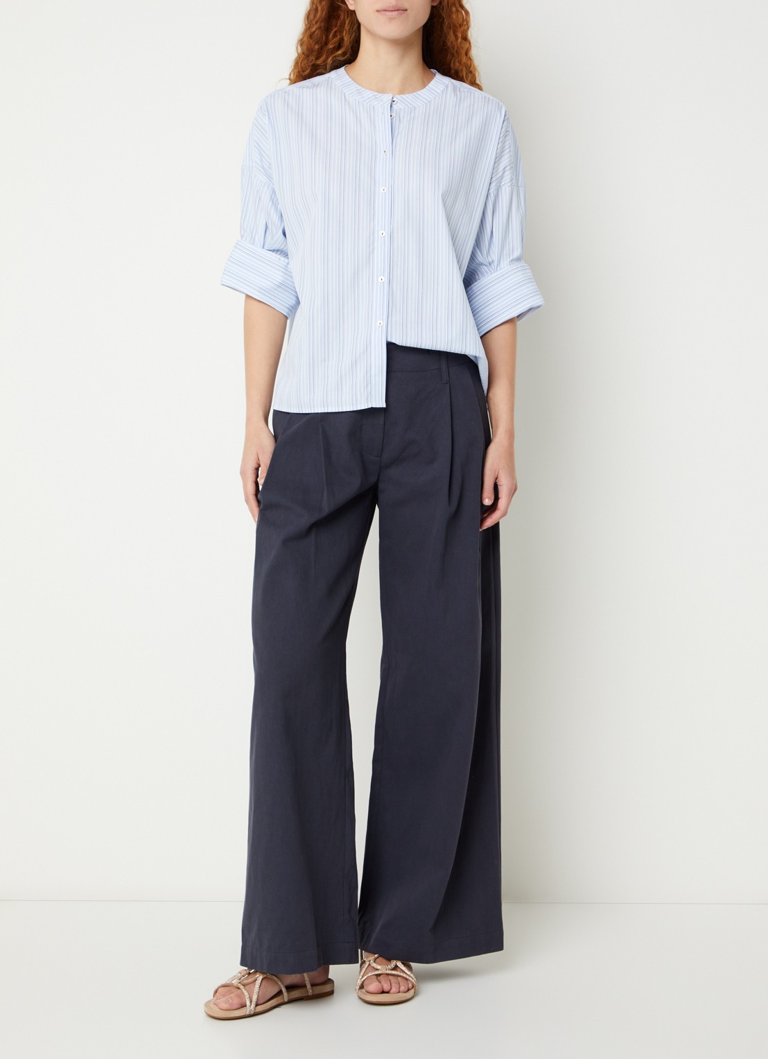 River Woods Blouse met streepprint - voorkant 3 blauw