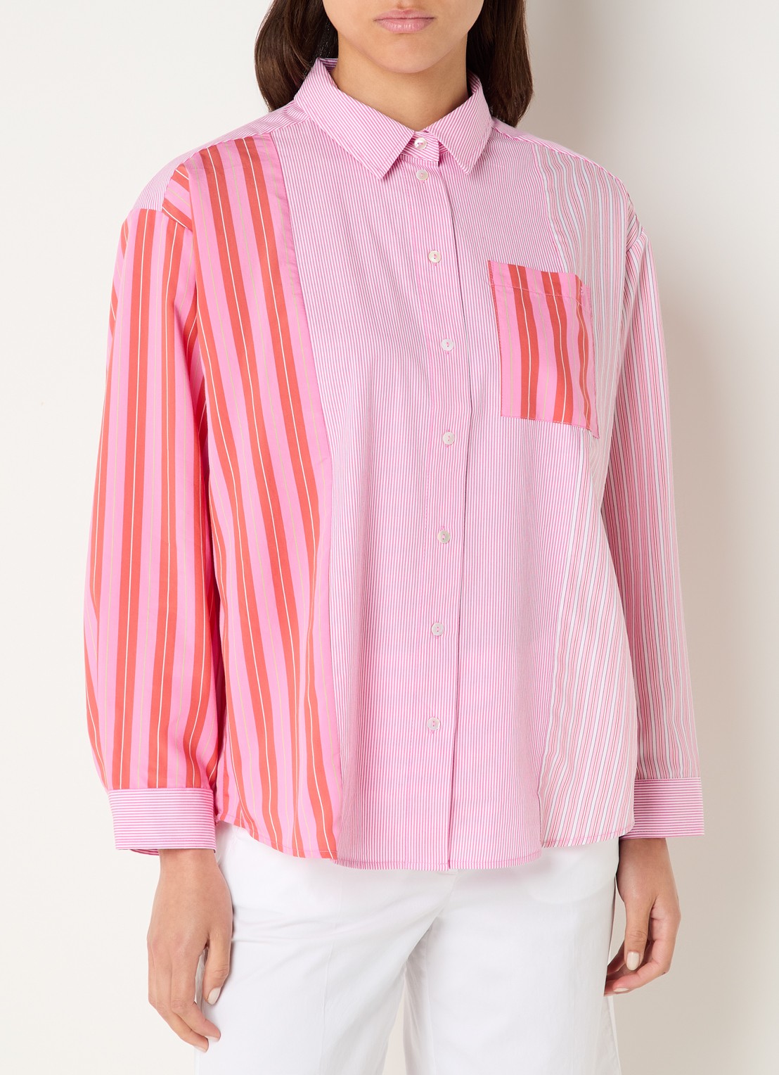 River Woods Blouse met streepprint - detail 2 roze