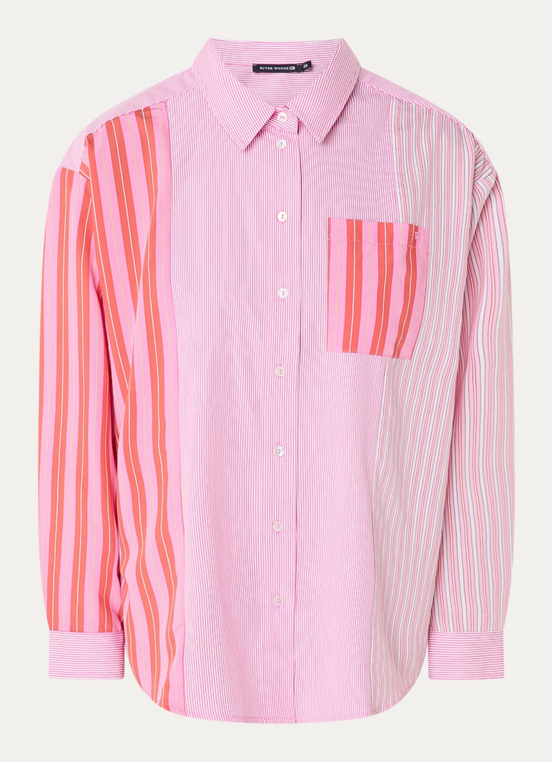 River Woods Blouse met streepprint - voorkant 3 roze