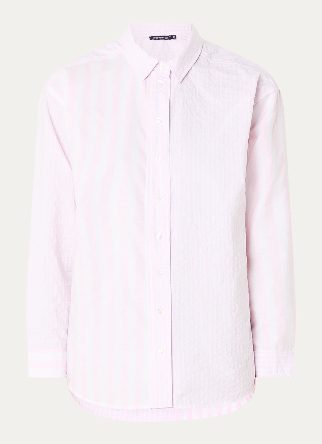 River Woods Blouse met streepprint - voorkant 3 lichtroze