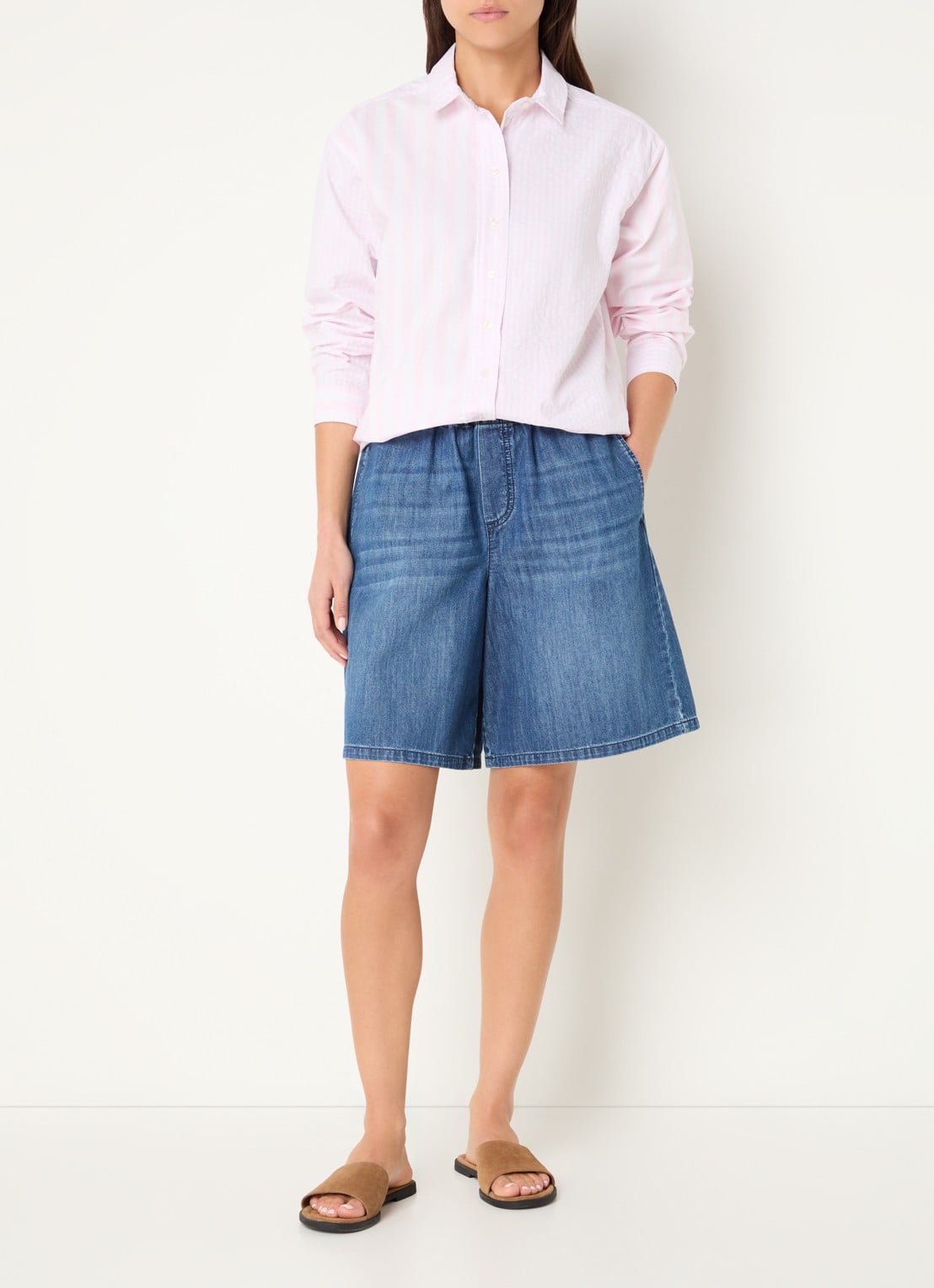 River Woods Blouse met streepprint - voorkant 4 lichtroze