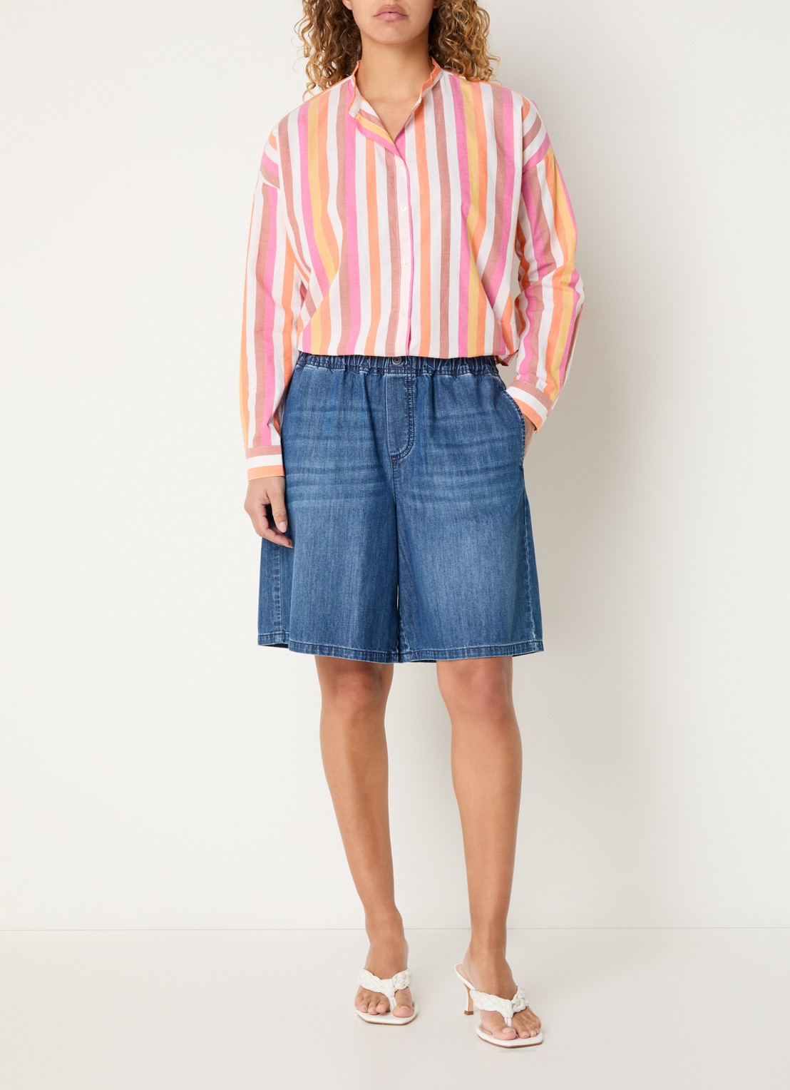 River Woods Blouse met streepprint - voorkant 2 roze