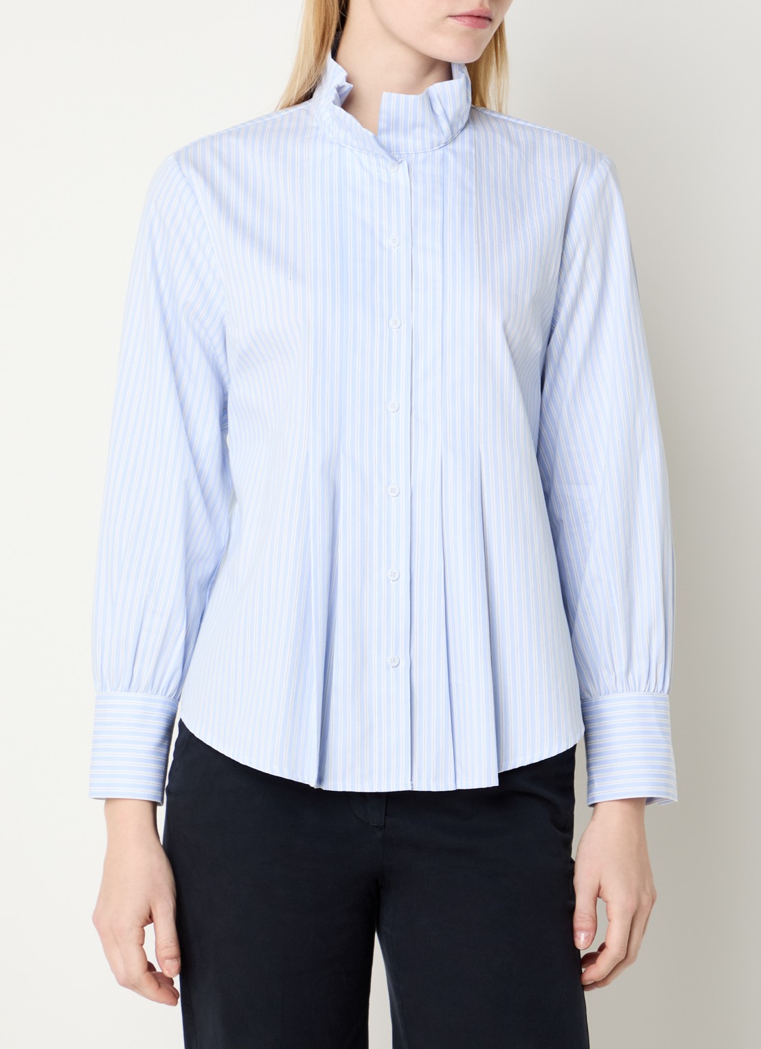 River Woods Blouse met streepprint - detail 3 blauwgrijs
