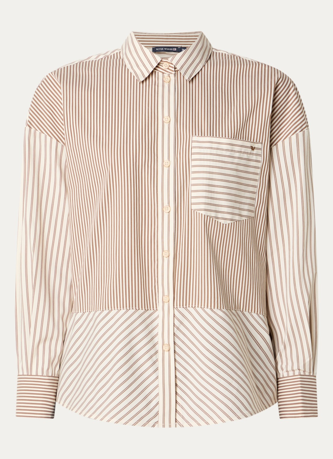 River Woods Blouse met streepprint - voorkant 2 hazelnootbruin