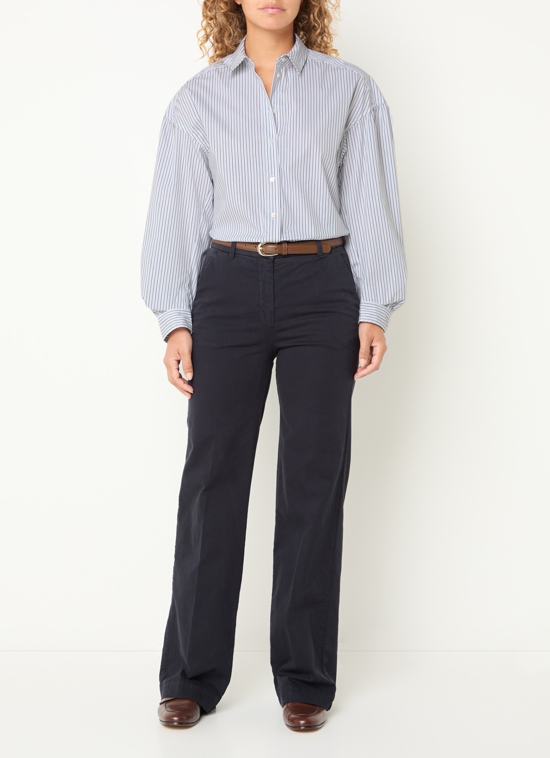 River Woods Blouse met streepprint - voorkant 4 wit