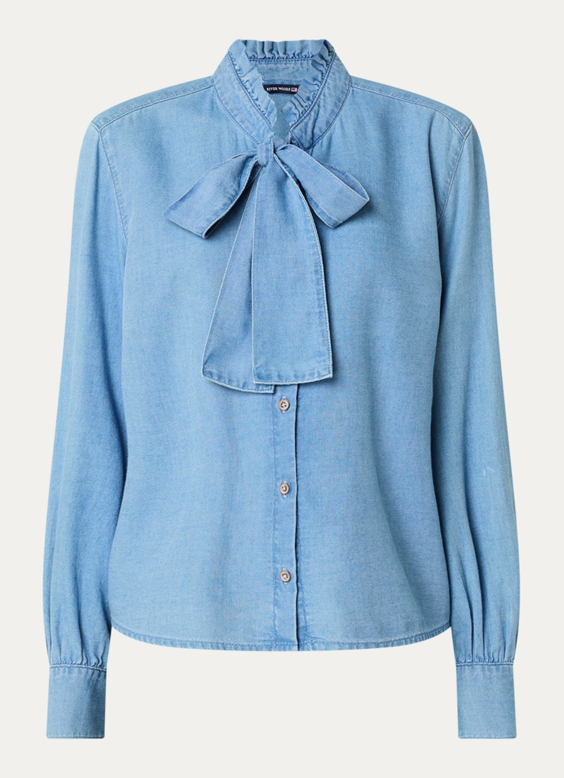 River Woods Blouse van chambray - voorkant 3 lichtblauw