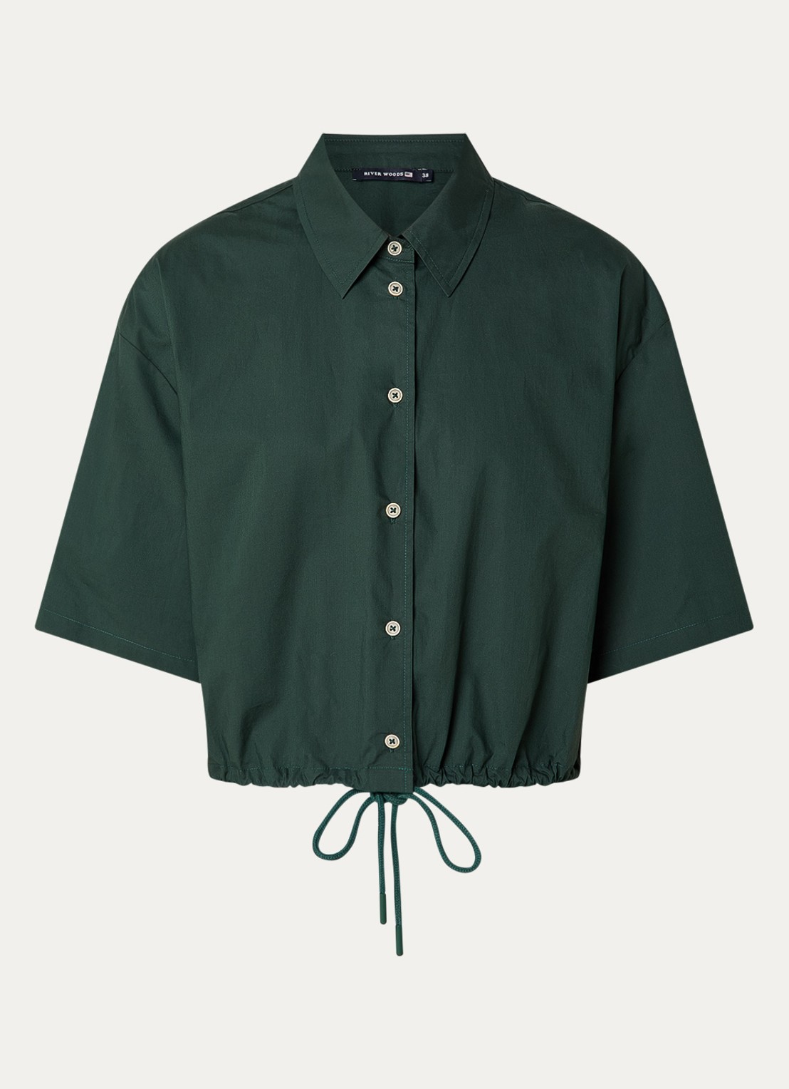 River Woods Cropped blouse met trekkoord - voorkant 3 donkergroen