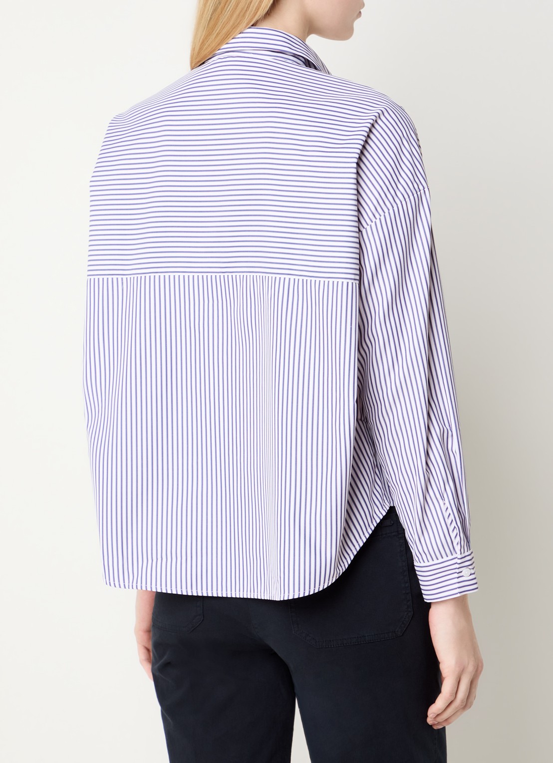 River Woods Darts blouse met streepprint - achterkant 4 donkerblauw