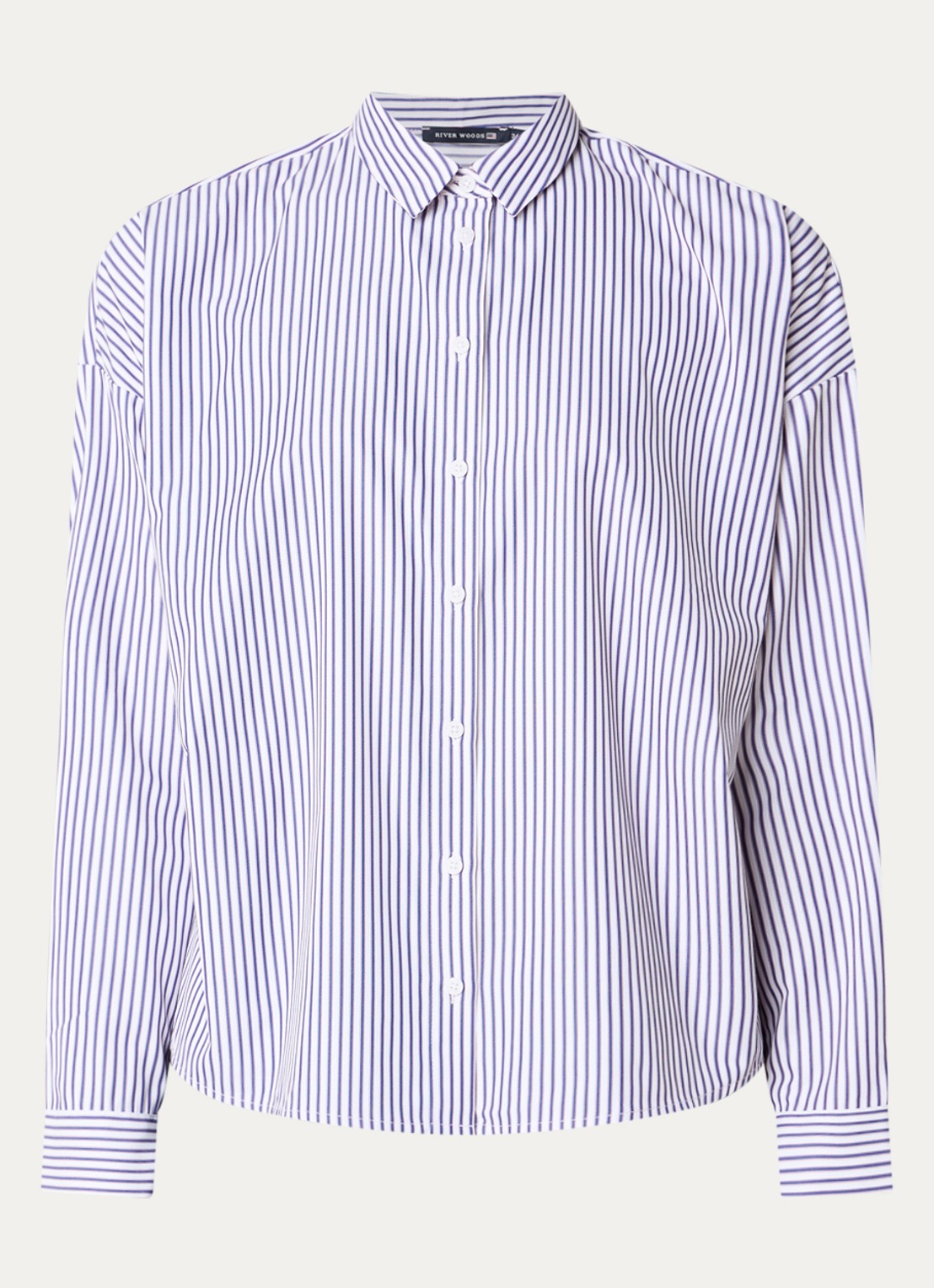 River Woods Darts blouse met streepprint - voorkant donkerblauw