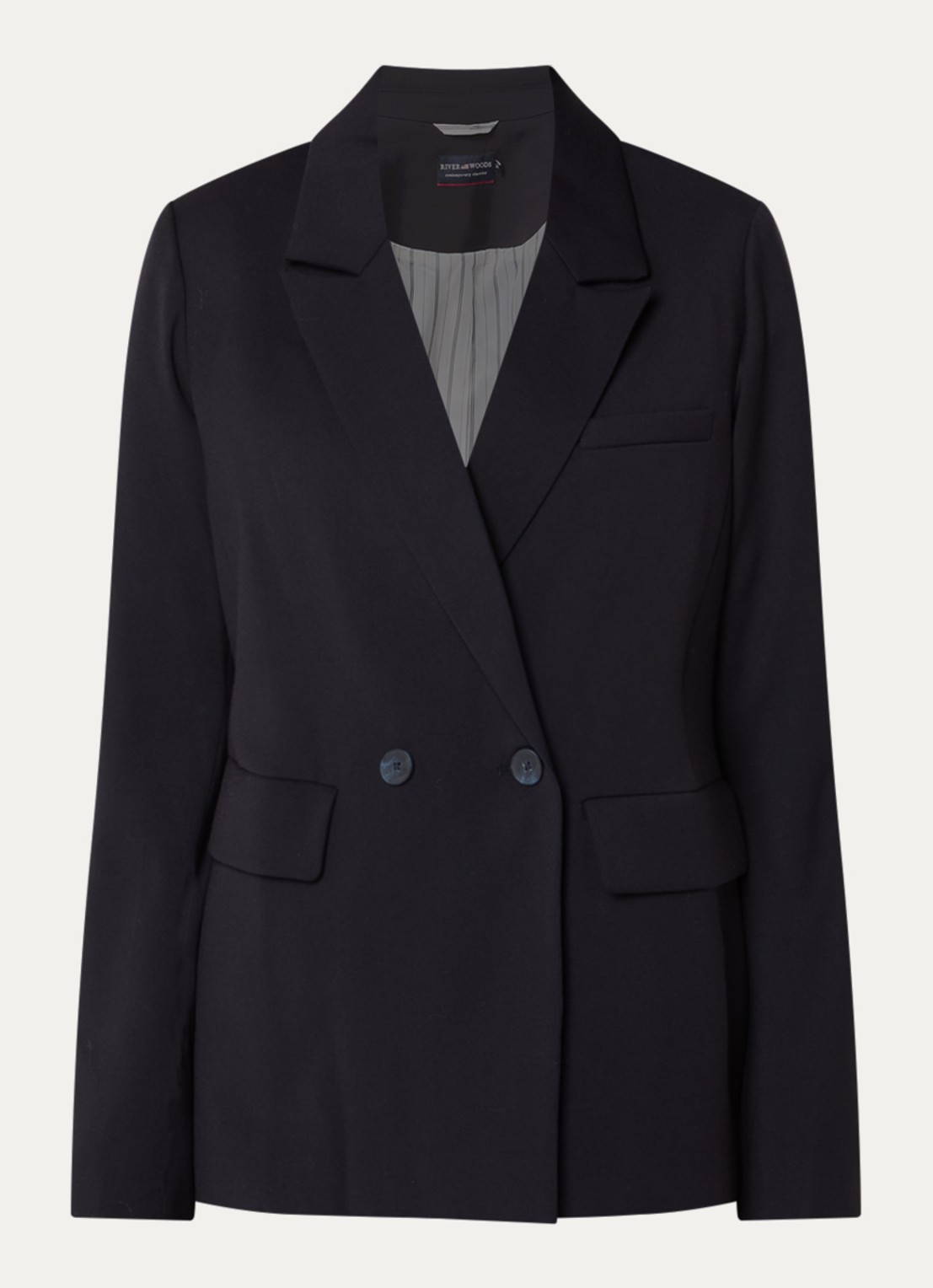 River Woods Double-breasted blazer in wolblend met klepzakken - voorkant donkerblauw