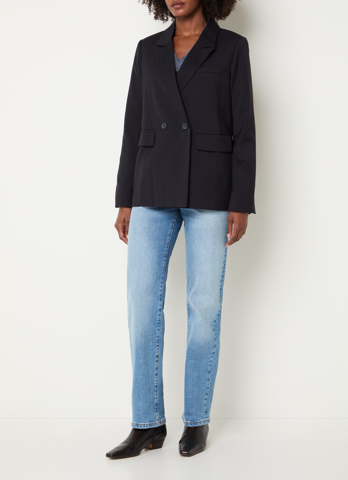 River Woods Double-breasted blazer in wolblend met klepzakken - voorkant 2 donkerblauw