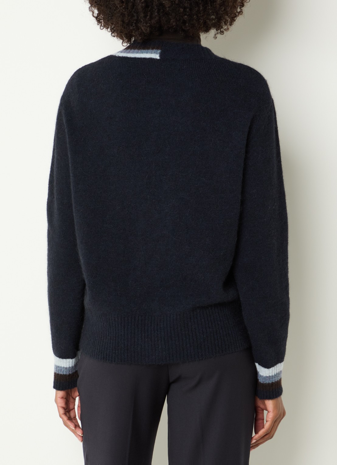 River Woods Fijngebreid vest in alpaca wolblend met V-hals - achterkant 4 donkerblauw