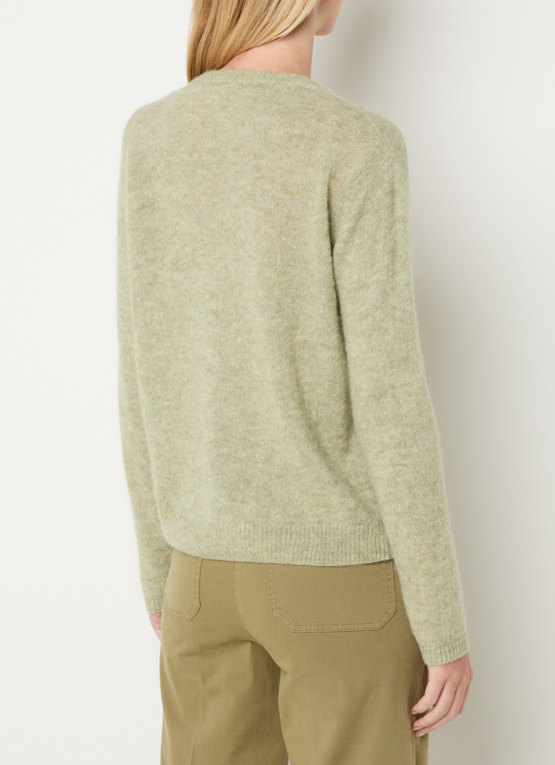 River Woods Fijngebreid vest in alpaca wolblend - achterkant lindegroen
